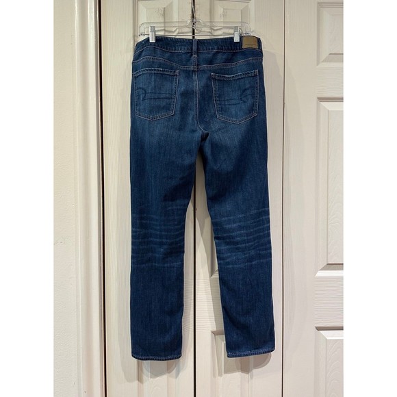 American Eagle Tomgirl Jeans Midrise Distressed Dark Wash Button Fly Nonstretch - Picture 7 of 12